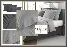 Yellow-Chambray-Dark-grey-side hoeslakens en kussenslopen in de kleur Classic antraciet