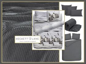Snow dekbedovertrek van HeckettLane in een flanel uitvoering in combinatie met een  hoeslakens in de kleur Classic antraciet WafelSprei in de kleur Steel grey